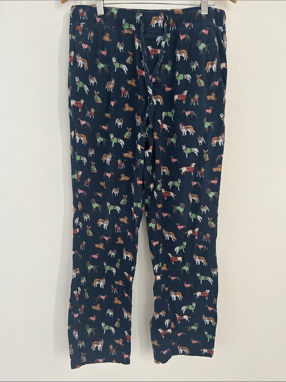 J.CREW Flannel Pajama Pants Blue Christmas Dogs Drawstring & Pockets Sz M